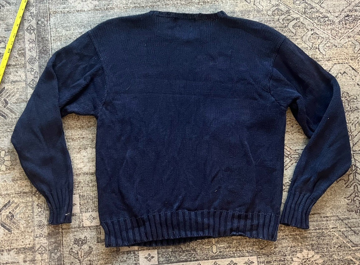 Vintage Polo Ralph Lauren American Flag Knit Pullover Sweater Large Navy Blue XL image 2