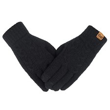 Women's Winter Warm Touch Screen Gloves Cable Knit Wool Fleece Lined 1 Black
