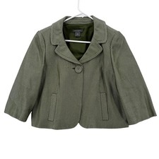 Ann Taylor Blazer Womens 6P Green White Pattern Lined Cropped 3/4 Sleeve Jacket