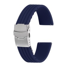 Silicone Watch Bands 22mm Soft Watch Bands with Silver Snap Buckle, Dark Blue