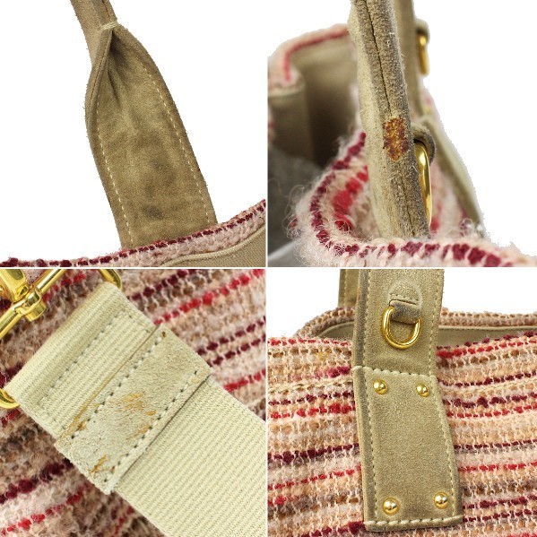 PRADA Tweed Canapa Tote 2WAY Bag BN2042 Pink Beige Suede 60455 from japan thumbnail 7