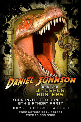 Invitations d'anniversaire dinosaure / Indiana Jones PERSONNALISÉES - Photo 1 sur 1