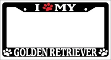 Black License Plate Frame I Heart My Golden Retriever (Paw) Auto Accessory 404