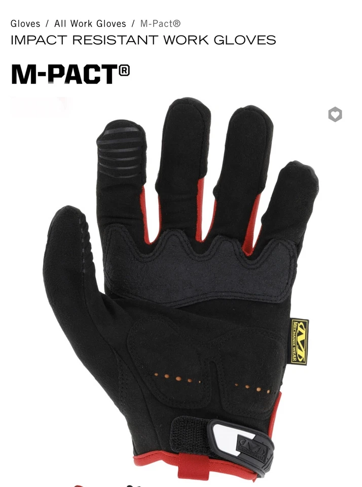 Mechanix Wear - “MD” MPACT RESISTANT 工作手套 - M-PACT® - 黑色/红色 — 第 2/3 张图片