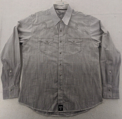 Rock 47 Shirt Mens XL Gray Wrangler Snap Up Embroider Western Rockabilly