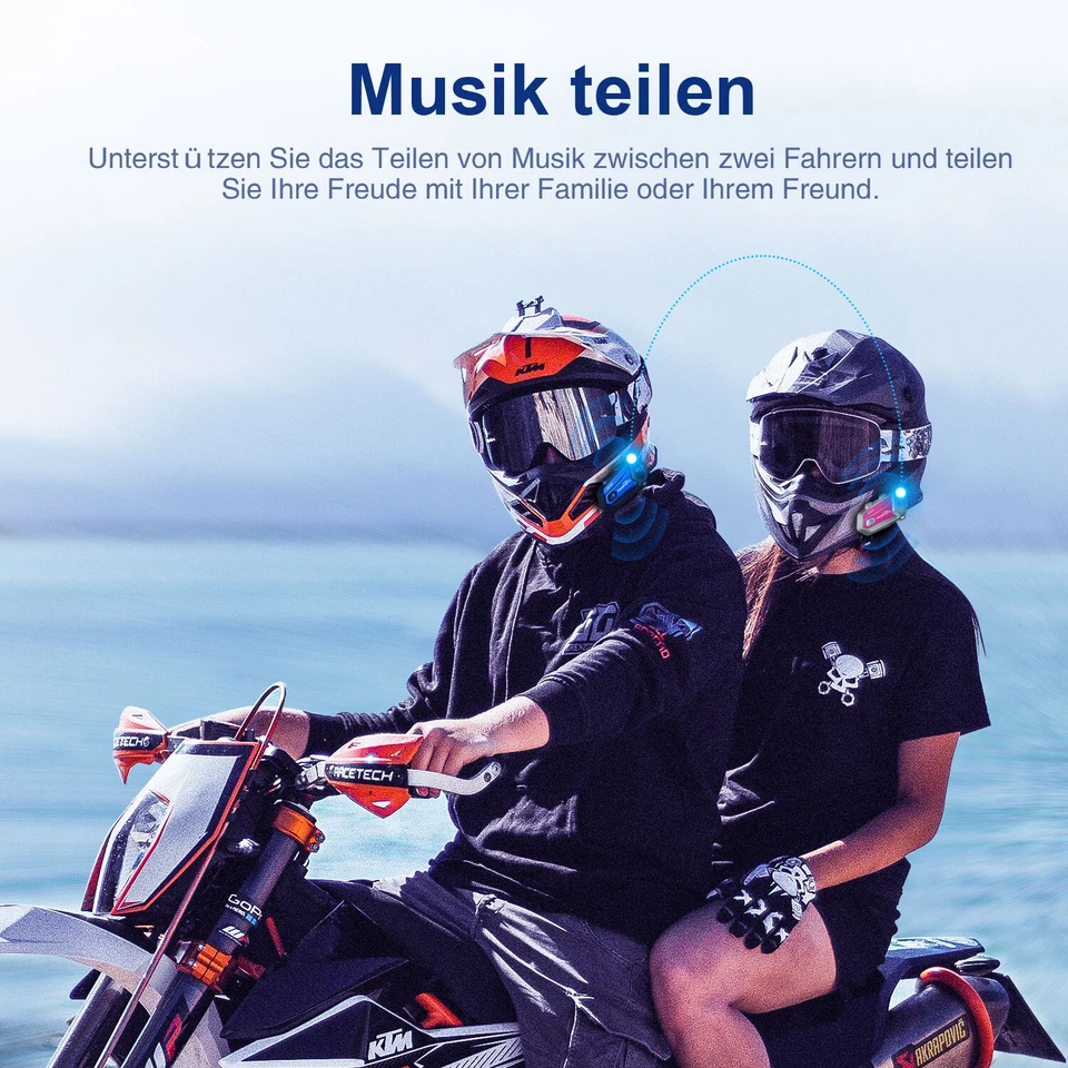 Motorrad Intercom Gegensprechanlage 8 Way Helmet Bluetooth Headset Musik Teilen - Bild 3 von 4