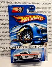 2006 HOT WHEELS WHITE DATSUN 240Z W/ Y5 RIMS, HW #36 INT. CARD W/ FTE LOGO, RARE