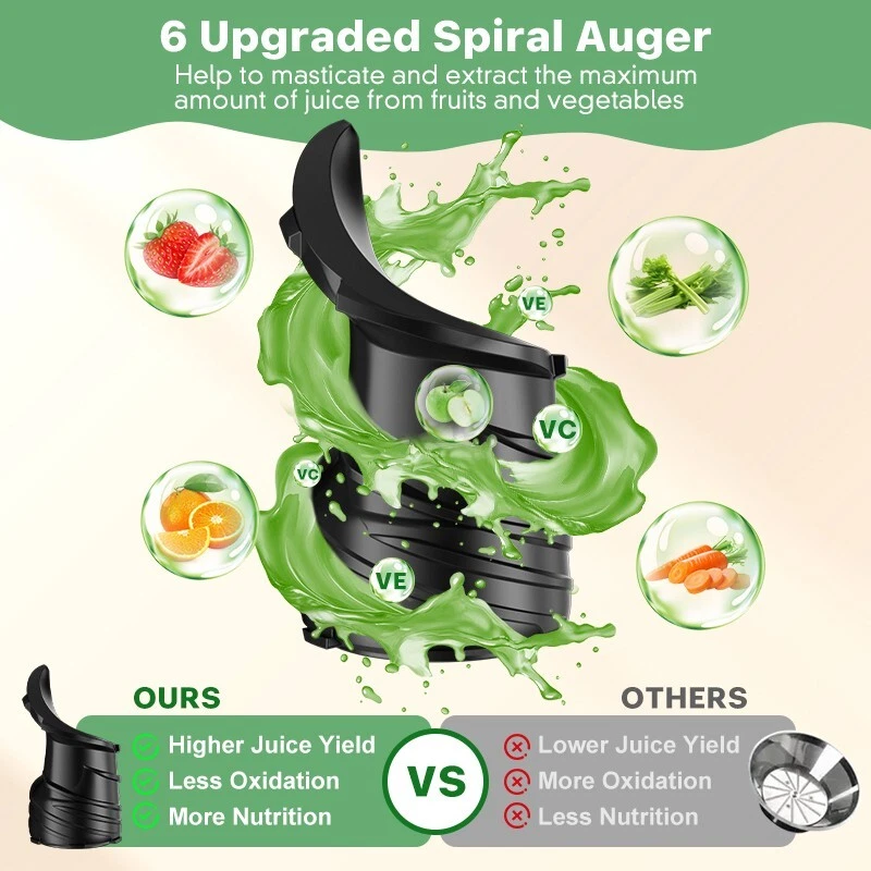 Exprimidor de prensa en frío, máquinas exprimidoras de masticación lenta, extractor de jugo 350 W Foto 4 de 4