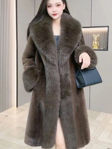 Cappotto pelliccia visone sintetico invernale caldo donna nuovo pelliccia pelliccia volpe collo giacca cappotti lunghi - Foto 3 di 19