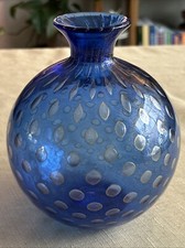 Archimede Seguso, Murano Blue  Gold Vase With Air Bubble, Vintage SIGNED Read
