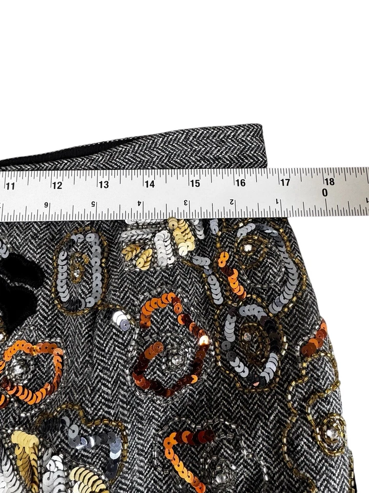 Falda lápiz ECCOCI 100 % lana talla 12 terciopelo bordado lentejuelas cuentas pedrería Foto 4 de 4