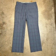 Vintage 80s Trousers Flat front Blue plaid straight leg dress pants talon zipper