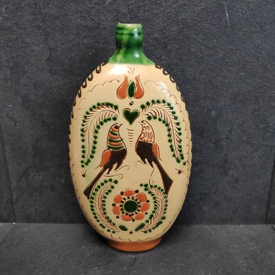 Ungarische Flasche Ungarn Folklore Tonvase Vögel Floral Vintage | 20cm | Karcag