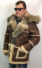 Cognac Vera pelle di Pecora Montone Vero Procione WESTERN Cappotto Trench S-8XL
