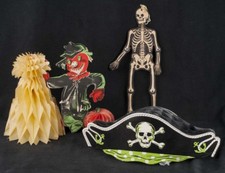 Vtg Halloween Beistle Die Cut Scarecrow Pirate Hat Honeycomb Skeleton