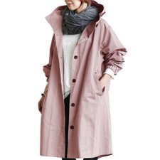 Womens Oversize Hooded Trench Coat Outdoor Ladies Wind Raincoat Forest Jacket