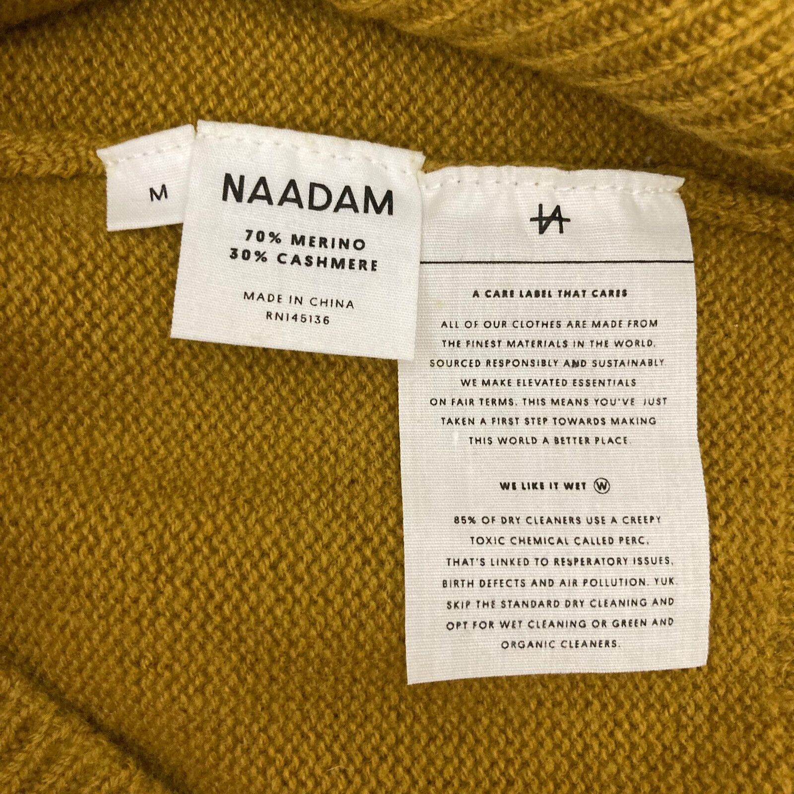 Naadam Zaya Sweater Curry Size M Merino Wool Cash… - image 7