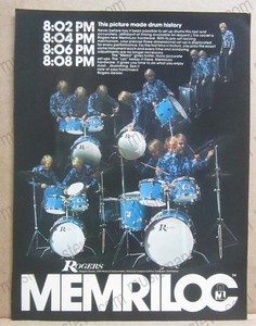 1970s ROGERS DRUM color print ad - MEMRILOC "..possible to set up drums fast.."