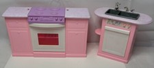 Vintage 1996 Barbie Doll Pretty House Stove Oven Dishwasher Sink Kitchen Pink