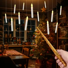 Floating Candles with Wand, 12 Pcs Magic Hanging Candles Flameless, Flickering W