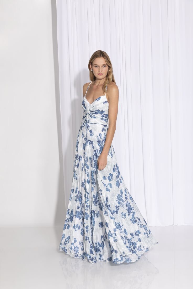 Shoshanna Midnight Floral Maxi Knife Pleat Line Elegant Event 2 Dress | eBay