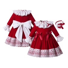 Vintage Toddler Girl Princess Dresses Formal Party Wedding Prom Red Christmas US