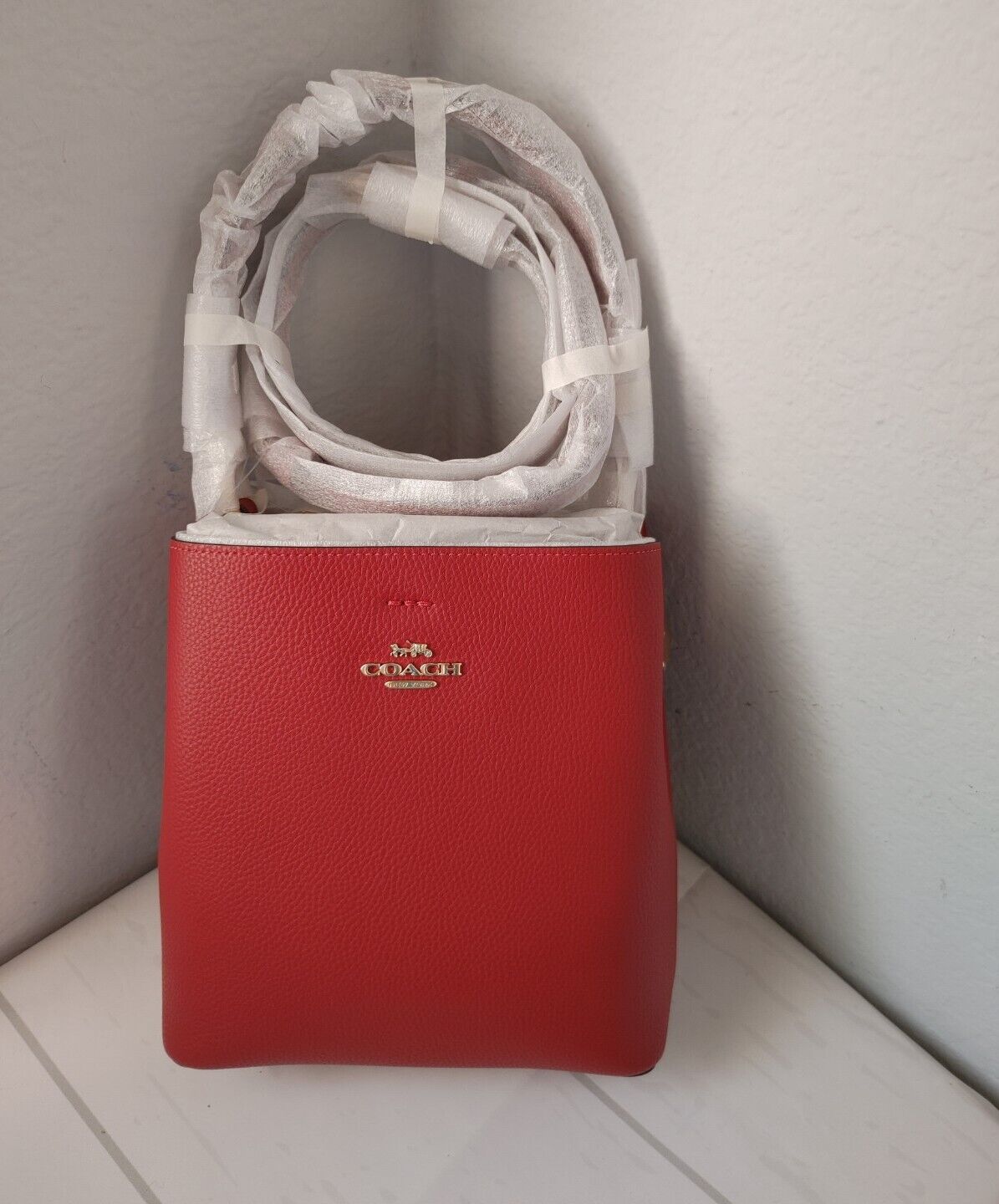 Coach Small Town Bucket Bag In 1941 RED Double Face Leather