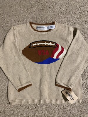 NWT $48 Flapdoodles Boys 4T Sweater USA Football Khaki Pullover Top