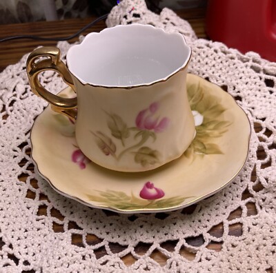 Vintage Lefton China Tea Cup & Saucer Hand Painted Roses Pattern