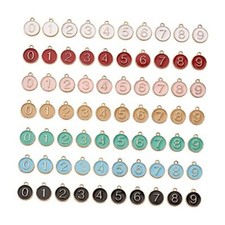 70Pcs Alloy Enamel Number Charms Flat Round 0-9 Number Pendants for 7 Colors