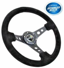 NRG 350mm Reinforced Deep Dish Sport Steering Wheel Black Suede RST-006-S