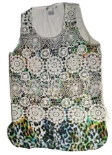Sz XL ADORE TANK TOP Crocheted Blouse. Colorful Animal Print Lining Shirt Unique