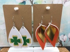 4 PC 3" Teardrop Double-Sided St. Patrick Leather Earring Set New Free Ship 3514