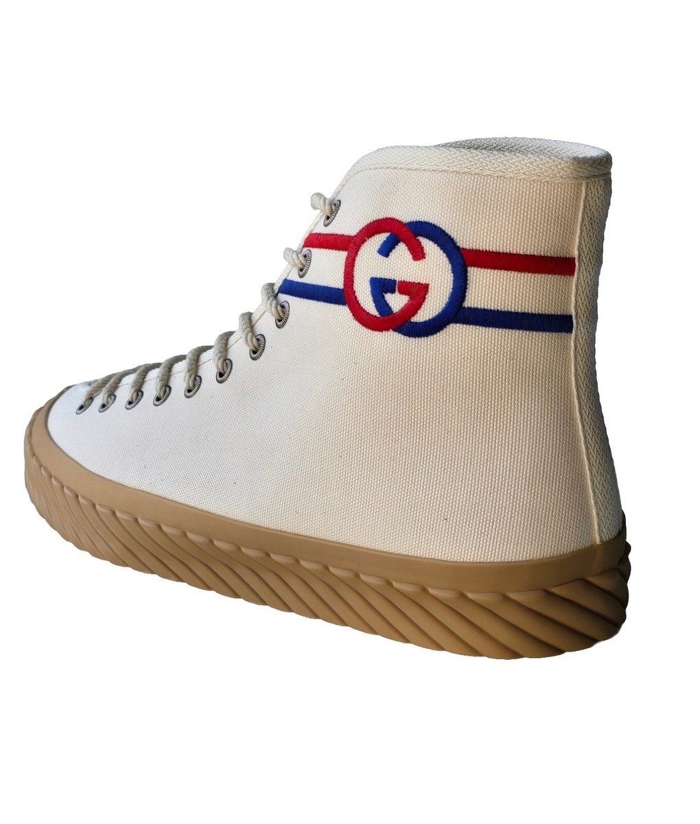 Gucci Men's Off-White High-Top Sneakers Red Blue GG Logo US 9.5
