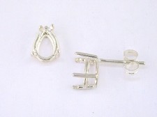 4 Prong Wire Mount Pear Shape Earring Setting Sterling Silver