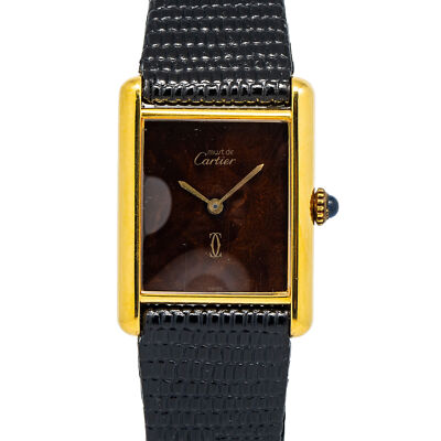 Cartier Tank Vintage 925 Gold Plated Manual Winding Wood Dial