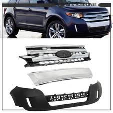 Front Bumper Cover & Grilles Assembly For 2011-2014 Ford Edge w/Trim Molding