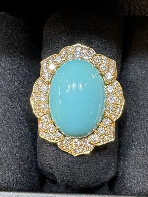 Stunning Van Cleef Arpels 18k Yellow Gold Diamond Turquoise