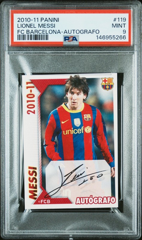 Lionel Messi AUTO 2010-11 Panini FC Barcelona Autografo #119 PSA 9 GOAT