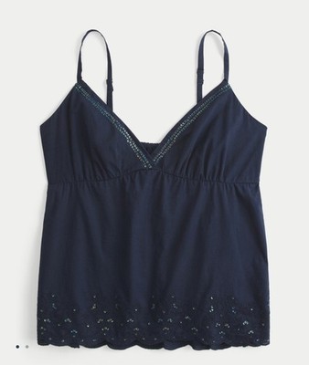 Hollister Shimmer Embroidered Babydoll Top In Medium, Navy Blue | eBay