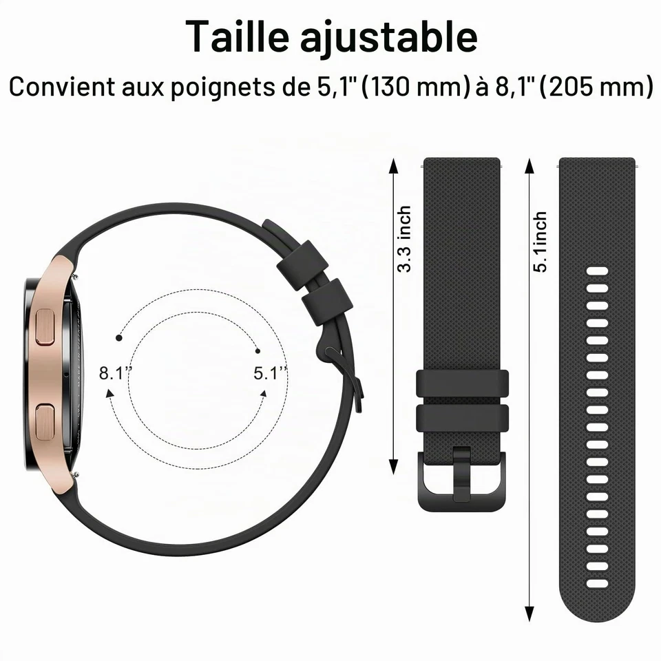 Bracelet de montre 22 mm en silicone Noir à dégagement rapide Wanme - Photo 4/4