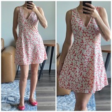 Uniqlo Printed V Neck Sleeveless Mini Dress XS Red&White