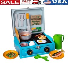 24 Piece Wooden Camp Stove Play Set Cooking Utensils Outdoor Pretend Play New