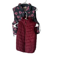 Kids Girls Arizona Quilted Puffer Vest Burgundy Red Floral Fleece Vest Bundle XS