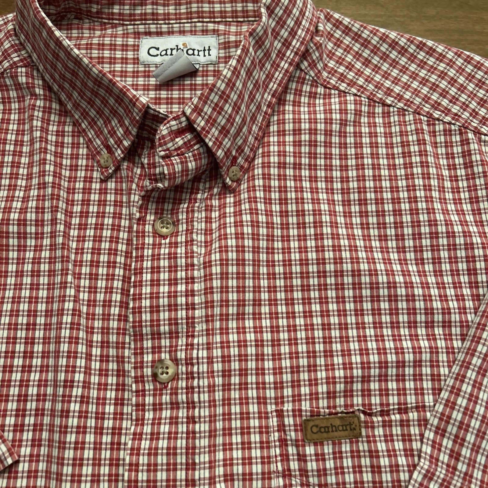 Vintage Carhartt Button Up Shirt Men’s 2XL Red Checked Short Sleeve Casual Work thumbnail 3
