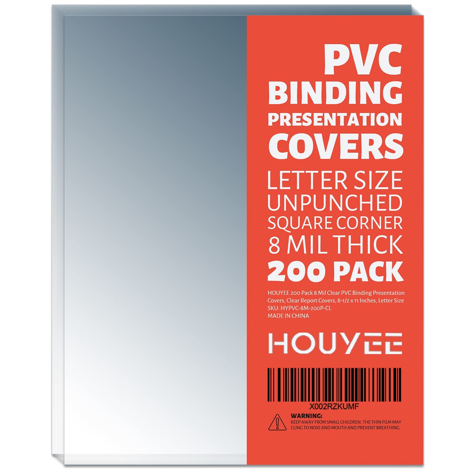 200 Pack 8 Mil Clear Binding Presentation Covers PVC 8.5 x 11 Inches 11"