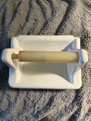 Vintage MCM Porcelain Bathroom Toilet Paper Roll Glazed Ceramic Gold Speckled