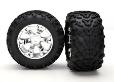 Traxxas 1/10 Revo 3.3  2 MAXX TIRES W/ CHROME GEODE WHEELS  5674