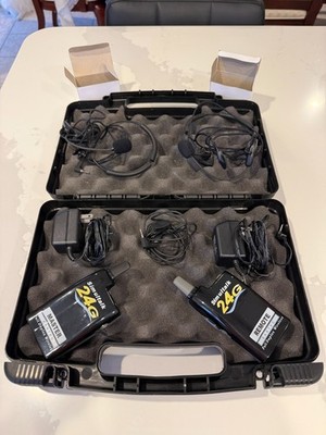 Simultalk 24G Wireless Comm System: 2 Radios/Headsets -Earbud- Case - Untested