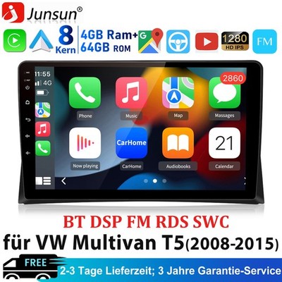 DAB+ 4+64GB Android Autoradio GPS Navi Carplay 4G Für VW T5 Multivan Transporter